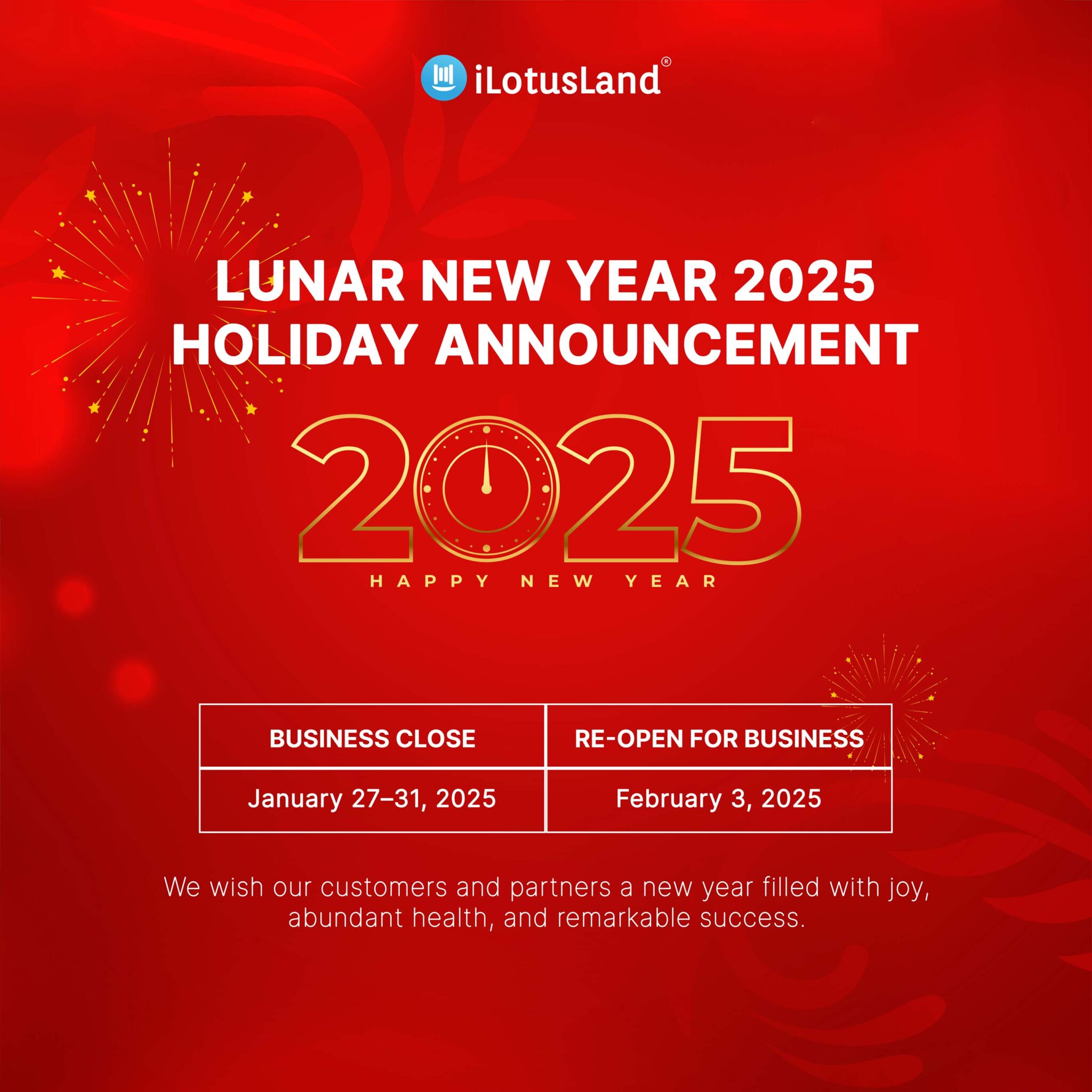 Notice of Lunar New Year 2025 Holiday Schedule iLotusLand